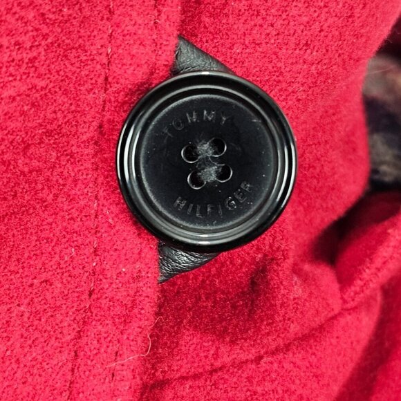 Tommy Hilfiger Hooded Duffel Red Toggle Walking Coat - Picture 9 of 14